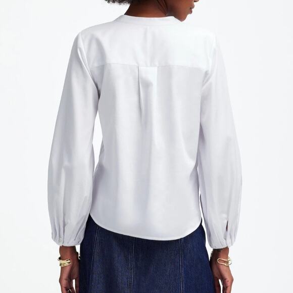Madewell V Neck Long Bubble Sleeve Top Eyelet White Cotton Shirt Stretchy Small - Picture 2 of 8